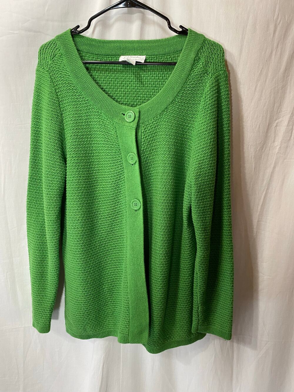 CJ Banks Green Cotton Blend Textured Knit Cardigan Y2K Preppy FishermanCore X
